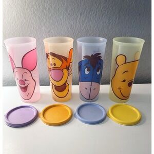 Lot Of 2 Tupperware 16 oz Tumblers - Winnie The Pooh GUC